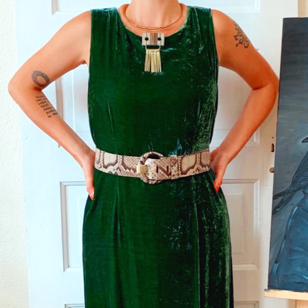 faux snakeskin belt with circle buckle